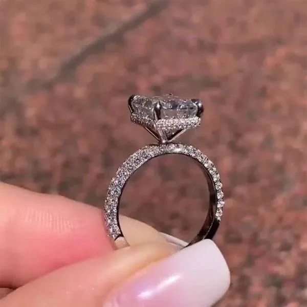 Handmade Radiant Cut Under Halo With 3D Band Sterling Silver Ring