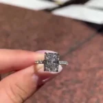 Handmade Radiant Cut Under Halo With 3D Band Sterling Silver Ring