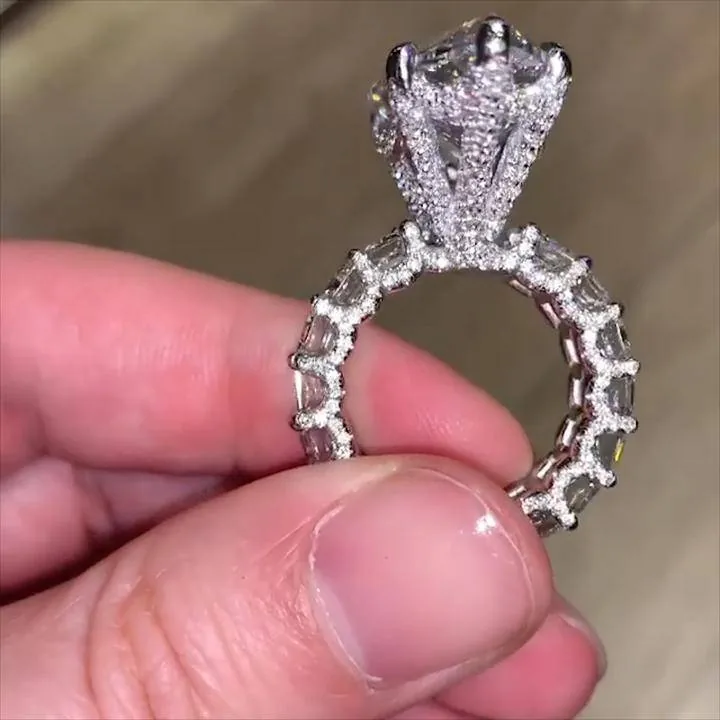 Handmade Sterling Silver Pear Cut Ring With Emerald Cut Eternity Band