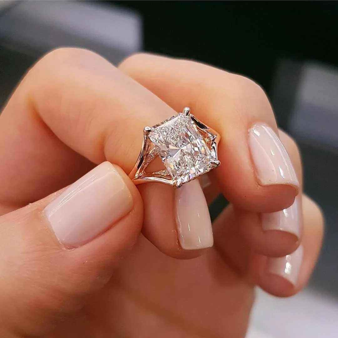 Handmade 4.0CT Split Band Two-Tone Engagement Ring