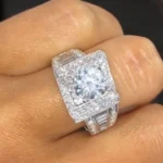 Handmade Cross Setting Round Cut Sterling Silver Engagement Ring