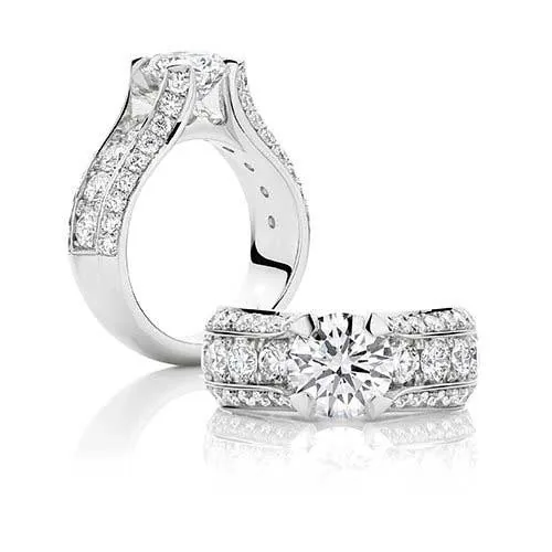 Handmade 2.0 Ct Round Cut with Sidestone Width Engagement Ring