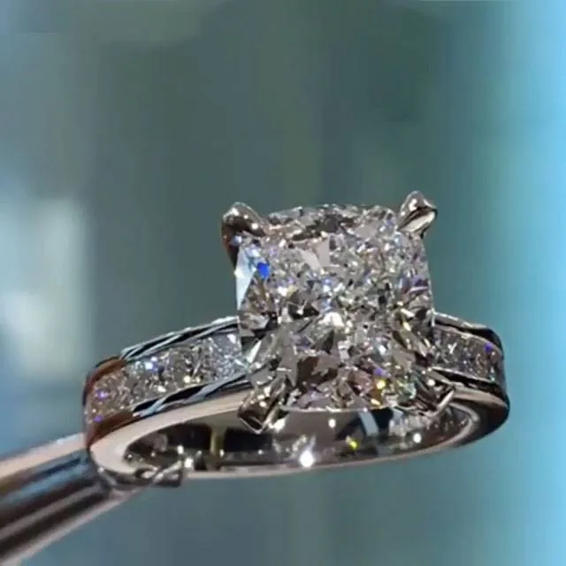 Handmade 4.0CT Cushion Cut White Gemstone Engagement Ring