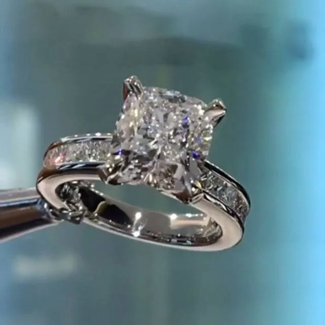Handmade 4.0CT Cushion Cut White Gemstone Engagement Ring