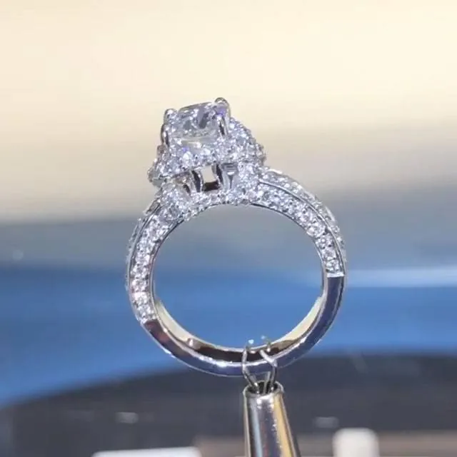 Handmade Cross Halo 1.5CT Princess Cut Engagement Ring