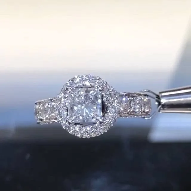 Handmade Cross Halo 1.5CT Princess Cut Engagement Ring