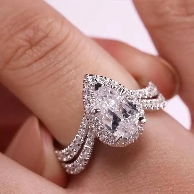 Handmade Halo Design Pear Cut 2.0 CT Engagement Rings