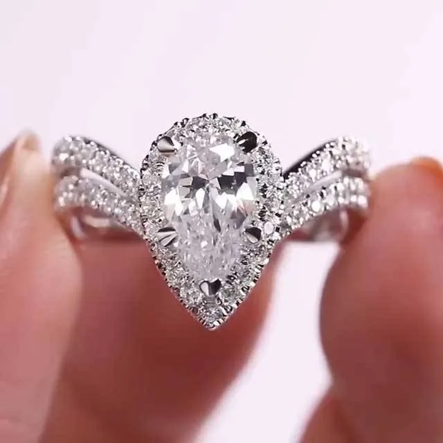 Handmade Halo Design Pear Cut 2.0 CT Engagement Rings