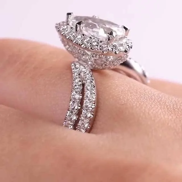 Handmade Halo Design Pear Cut 2.0 CT Engagement Rings