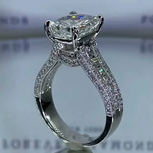 Handmade Radiant Cut White Sapphire 925 Sterling Silver Engagement Ring