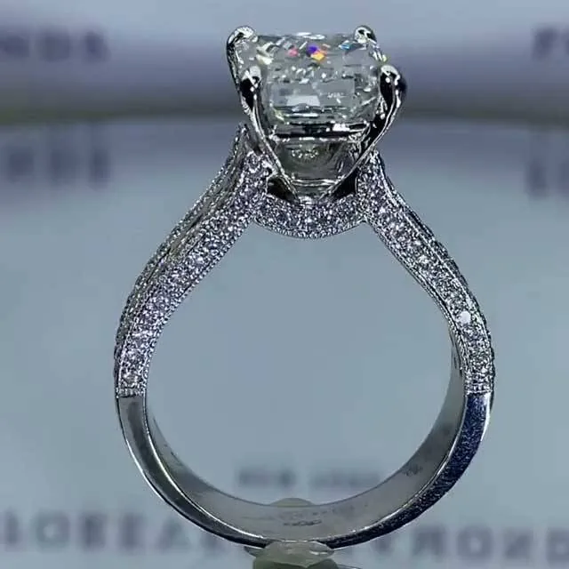 Handmade Radiant Cut White Sapphire 925 Sterling Silver Engagement Ring