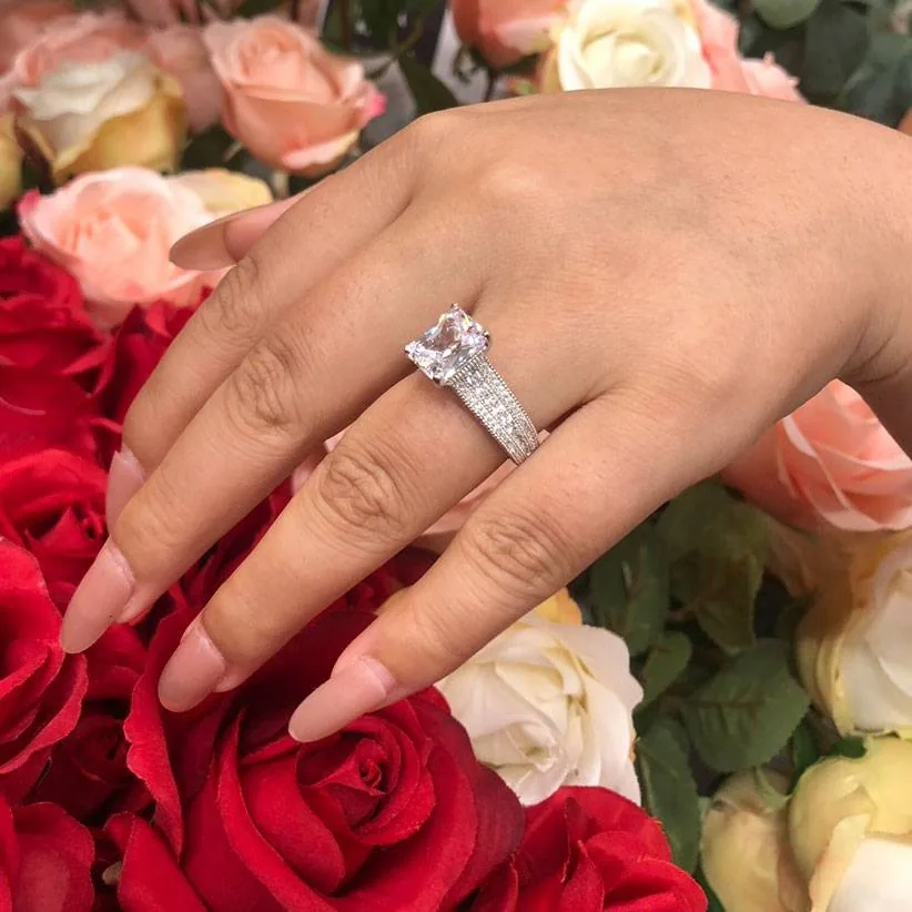 Handmade Radiant Cut White Sapphire 925 Sterling Silver Engagement Ring
