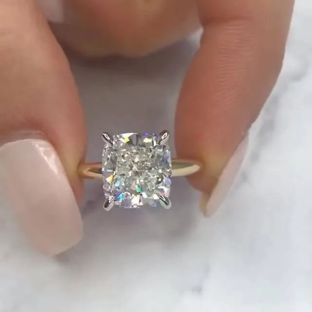Handmade 4.0 CT Cushion Cut Two Tone Engagement Ring