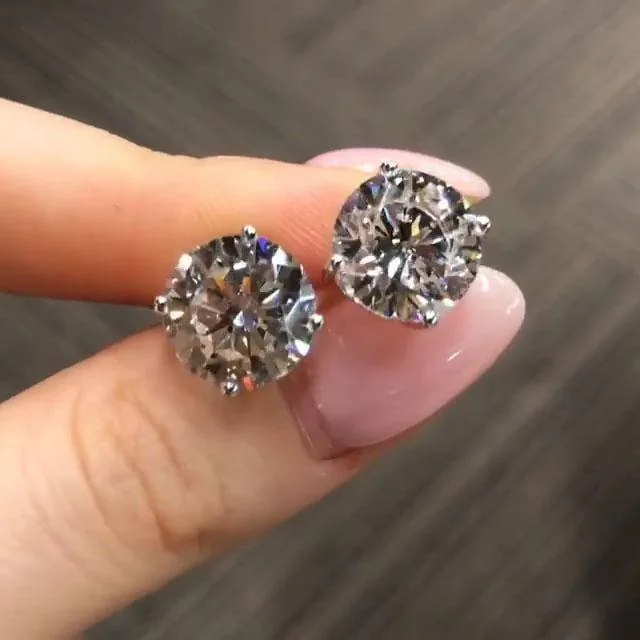 Handmade 2 Ct Per Each Round Cut 925 Silver Ear Studs