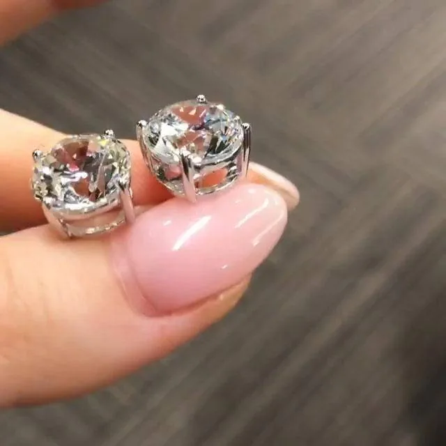 Handmade 2 Ct Per Each Round Cut 925 Silver Ear Studs