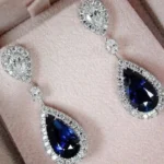 Handmade 4 Ct Pear Shape Sapphire 925 Silver Earrings