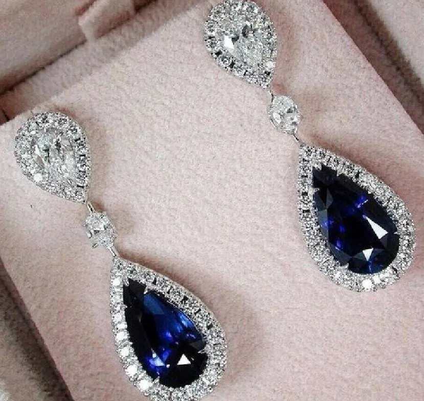 Handmade 4 Ct Pear Shape Sapphire 925 Silver Earrings