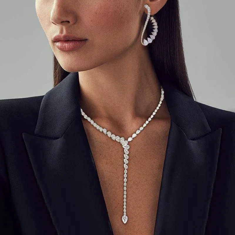 Fashion Pear Cut Created White Sapphire Necklace & Earrings Set