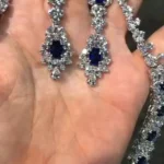 Handmade Stunning Diamond & Sapphire Necklace with Matching Earrings