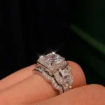 Handmade Cushion Cut 3 Piece Ring Set