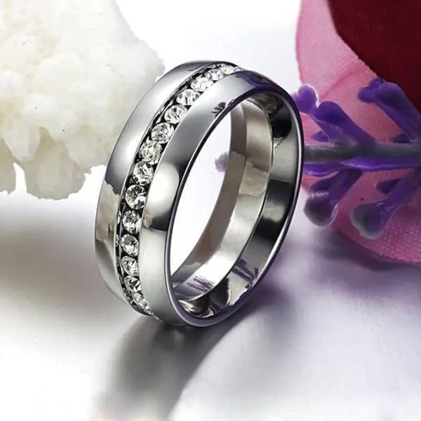 Handmade Classic Created White Sapphire Titanium Steel Men's Wedding Band