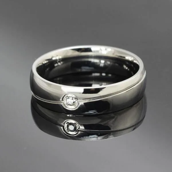 Handmade White Sapphire Titanium Steel Men's Wedding Band