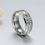 Handmade 1.25 Ct White Sapphire Titanium Steel Men's Wedding Band