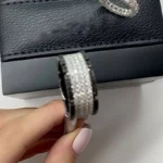 Handmade Men's Black&White Diamond Paved Sterling Silver Band