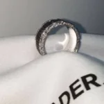 Handmade Men's Black&White Diamond Paved Sterling Silver Band