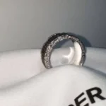 Handmade Men's Black&White Diamond Paved Sterling Silver Band