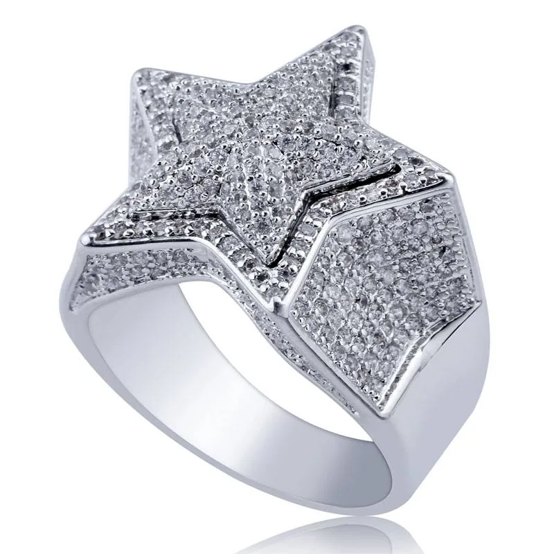 Men Hip Hop Iced Diamond Star Ring