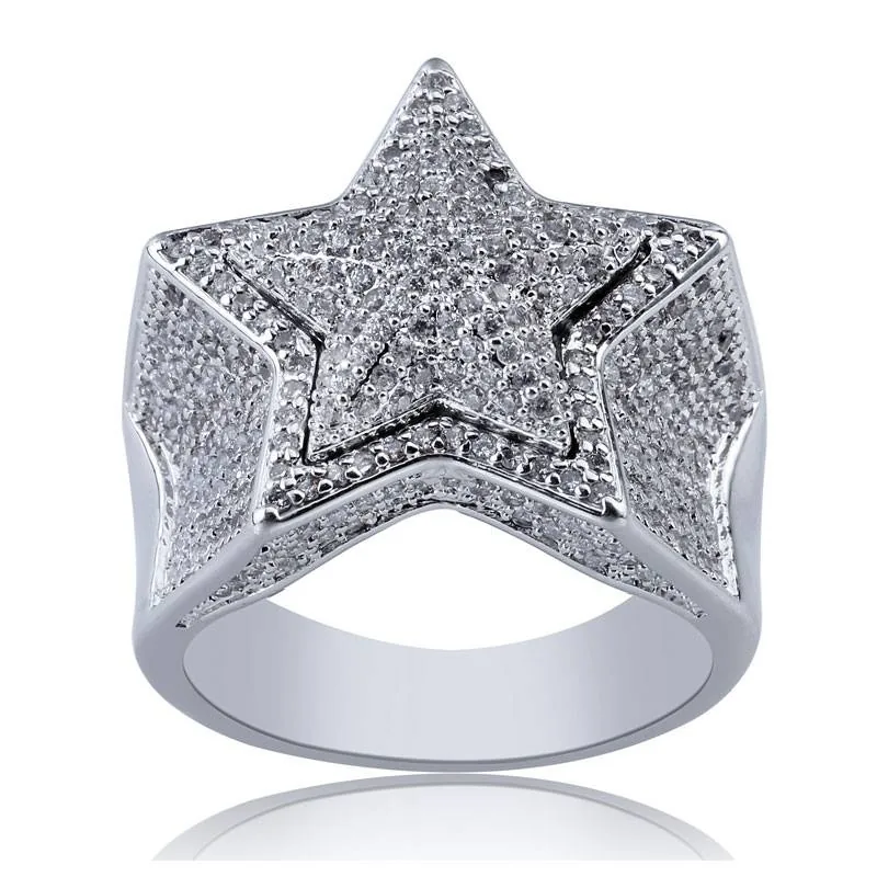 Men Hip Hop Iced Diamond Star Ring