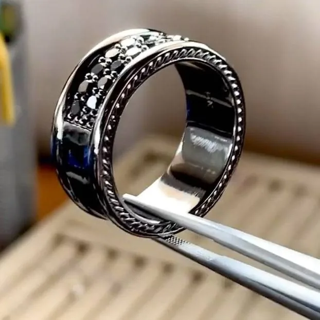 Handmade Mens 10mm Black Diamond Eternity Band