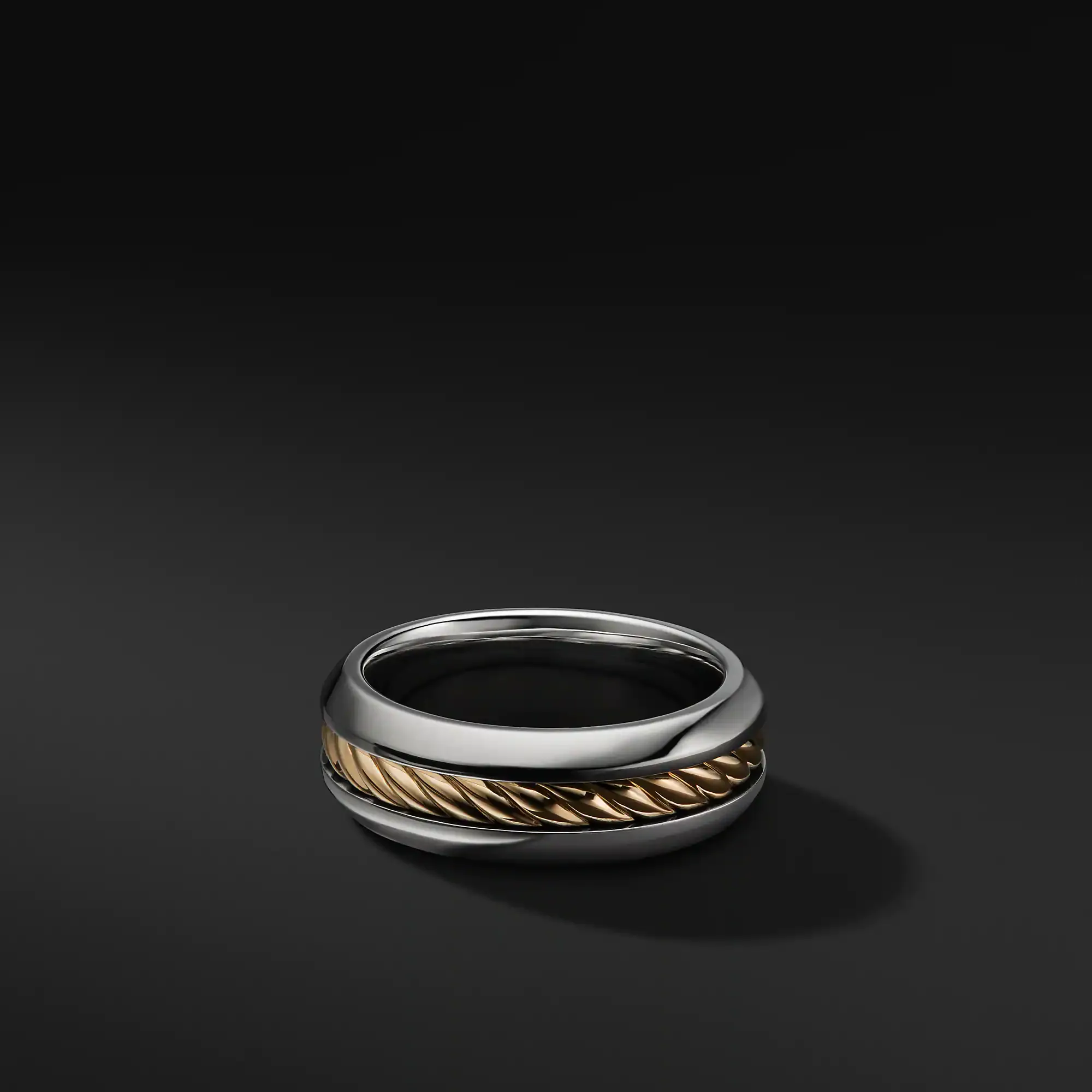 Handmade 8MM Men Sterling Silver Cable Inset Band Ring