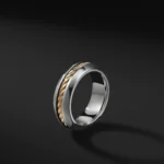 Handmade 8MM Men Sterling Silver Cable Inset Band Ring