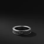 Handmade 7MM Men Black Sapphire Paved Band Ring In Sterling Silver