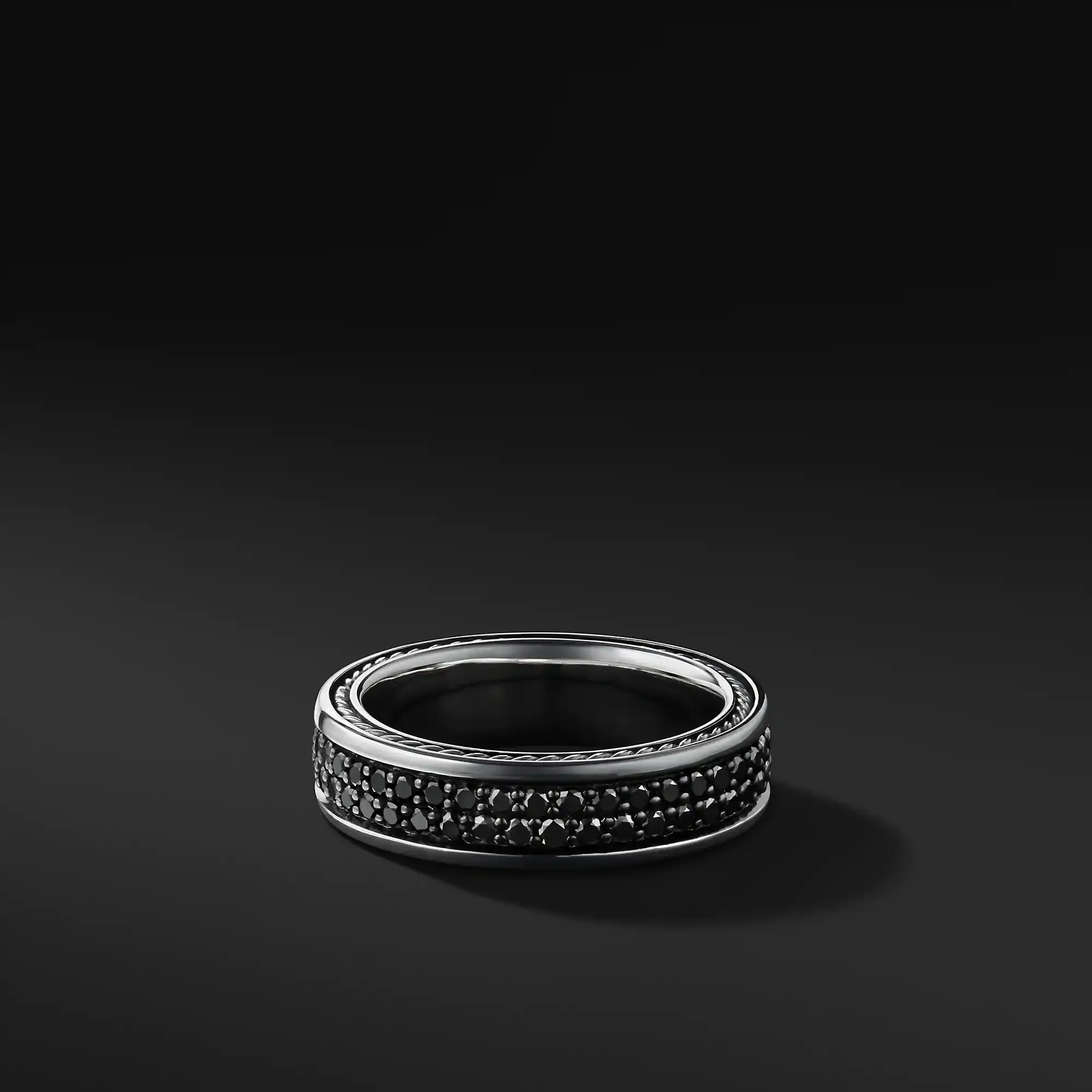 Handmade 7MM Men Black Sapphire Paved Band Ring In Sterling Silver