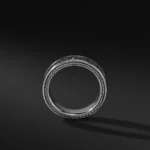 Handmade 7MM Men Black Sapphire Paved Band Ring In Sterling Silver