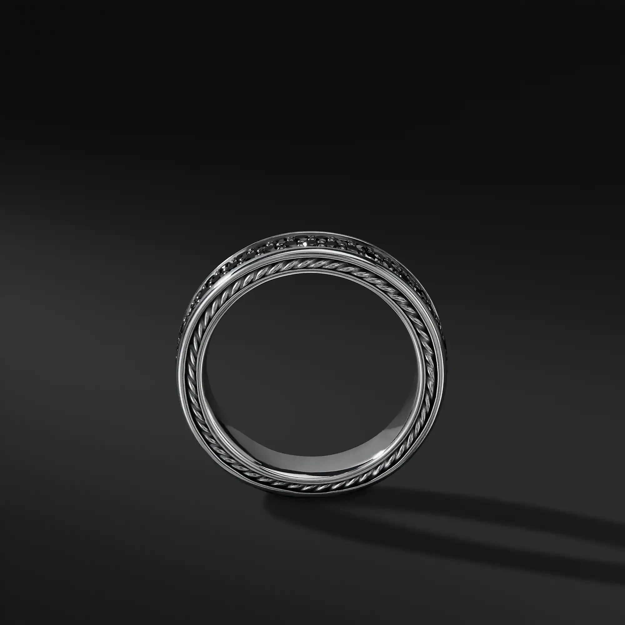 Handmade 7MM Men Black Sapphire Paved Band Ring In Sterling Silver