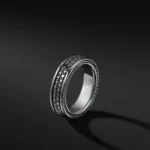 Handmade 7MM Men Black Sapphire Paved Band Ring In Sterling Silver