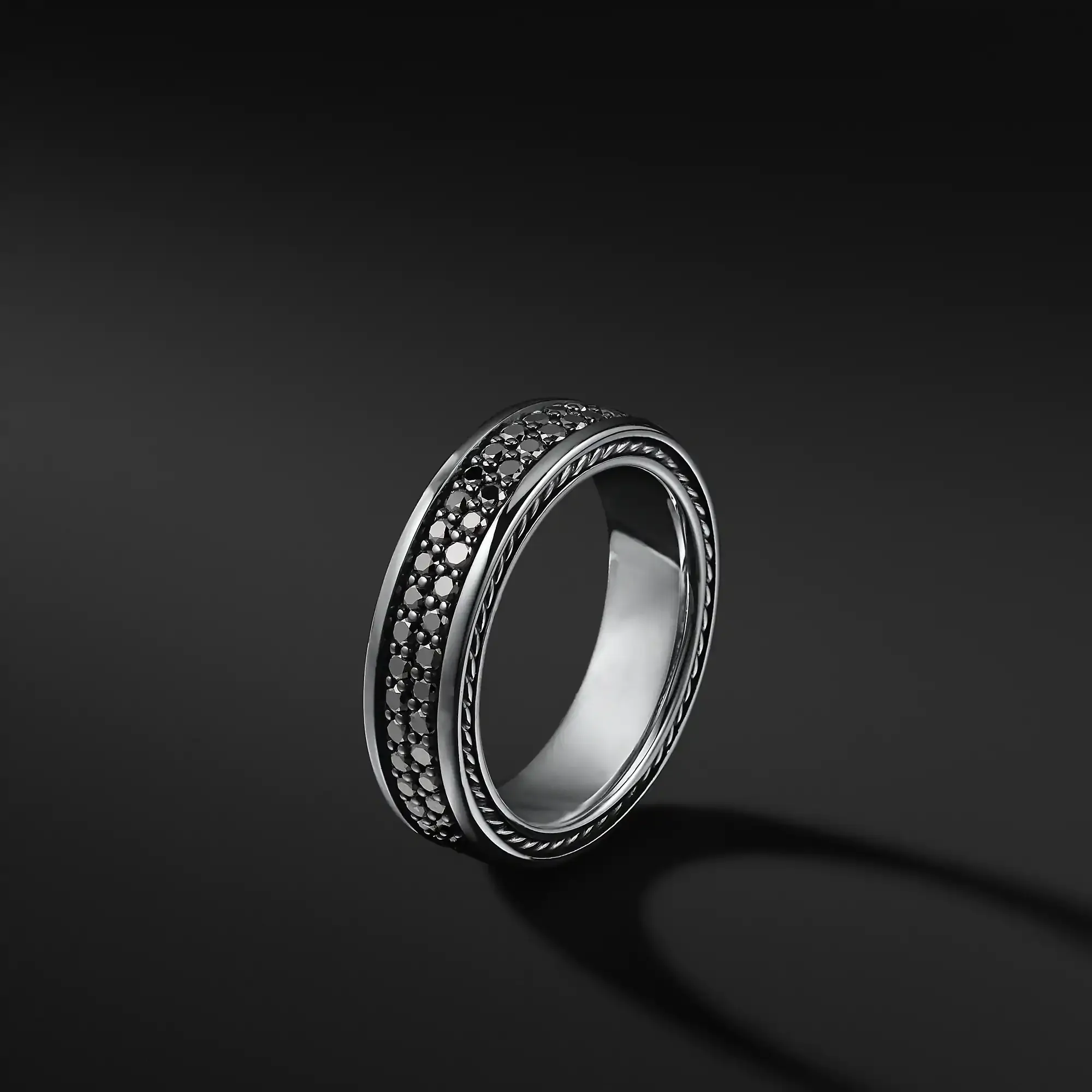 Handmade 7MM Men Black Sapphire Paved Band Ring In Sterling Silver