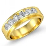 Channel Set Round Cut Men's Half Stone Wedding Band