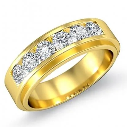 Channel Set Round Cut Men's Half Stone Wedding Band