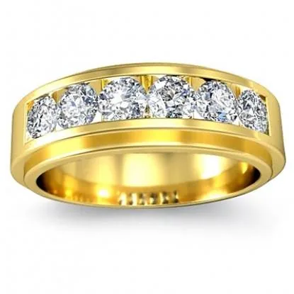 Channel Set Round Cut Men's Half Stone Wedding Band