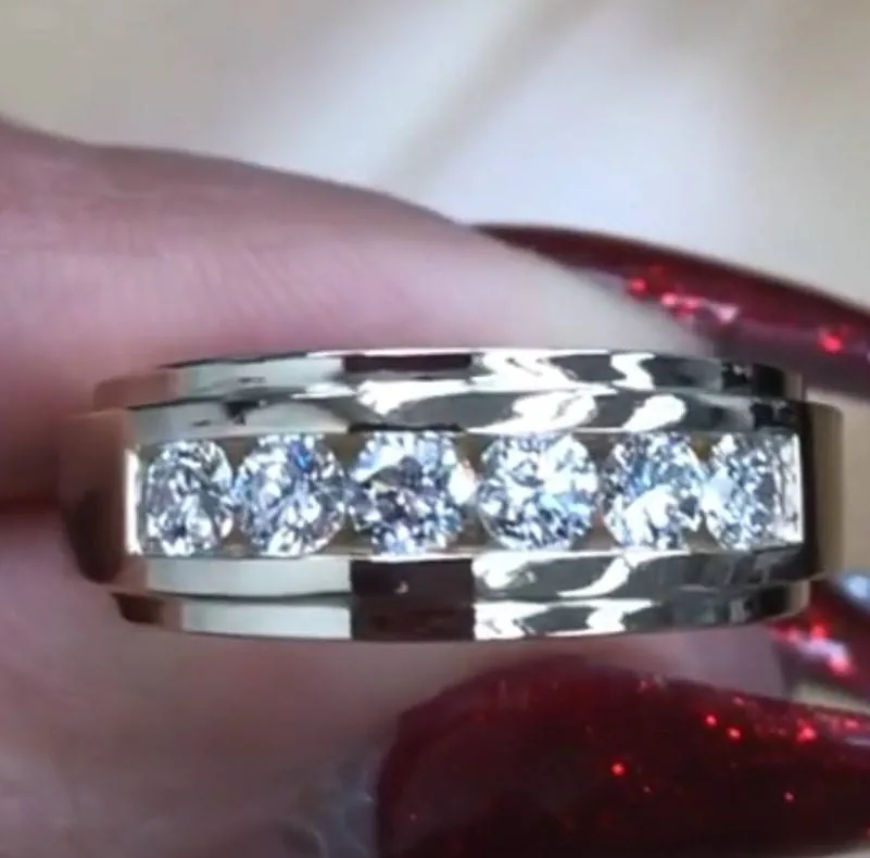 Channel Set Round Cut Men's Half Stone Wedding Band