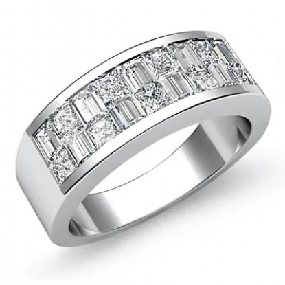 Princess and Baguette Cut Half Stone Men's Wedding Band