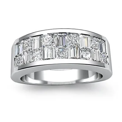 Princess and Baguette Cut Half Stone Men's Wedding Band
