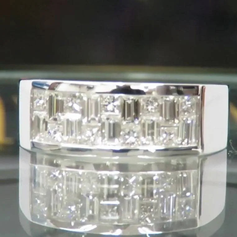 Princess and Baguette Cut Half Stone Men's Wedding Band