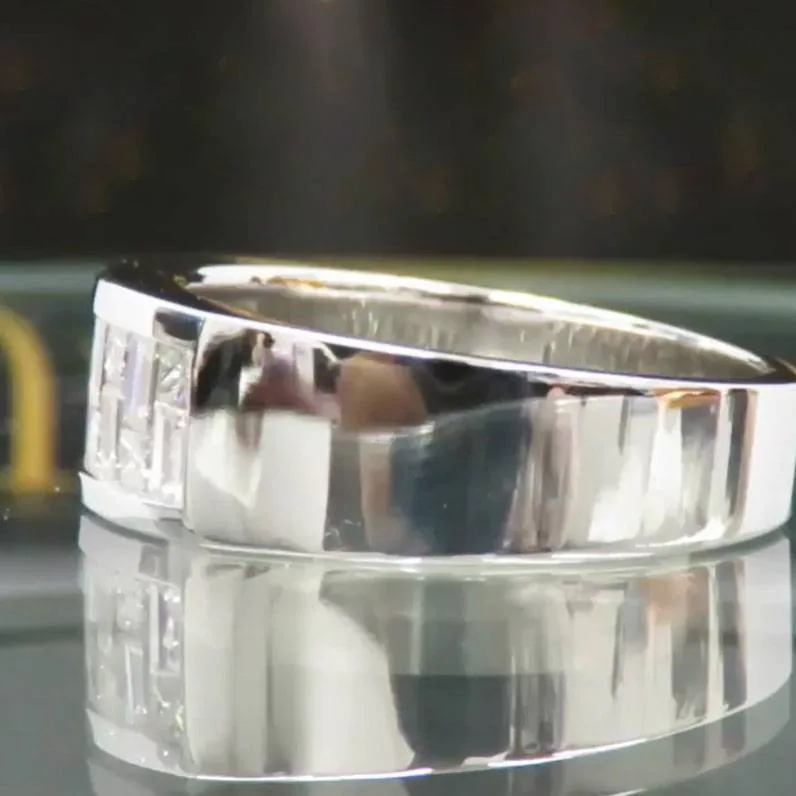 Princess and Baguette Cut Half Stone Men's Wedding Band