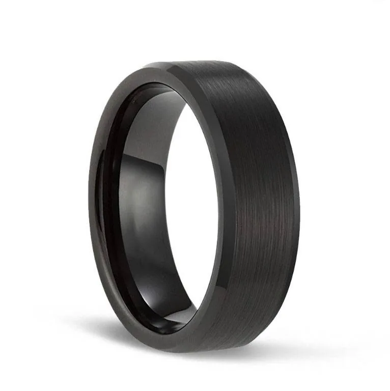 Black Tungsten Wedding Bands with Matte Brushed for Men